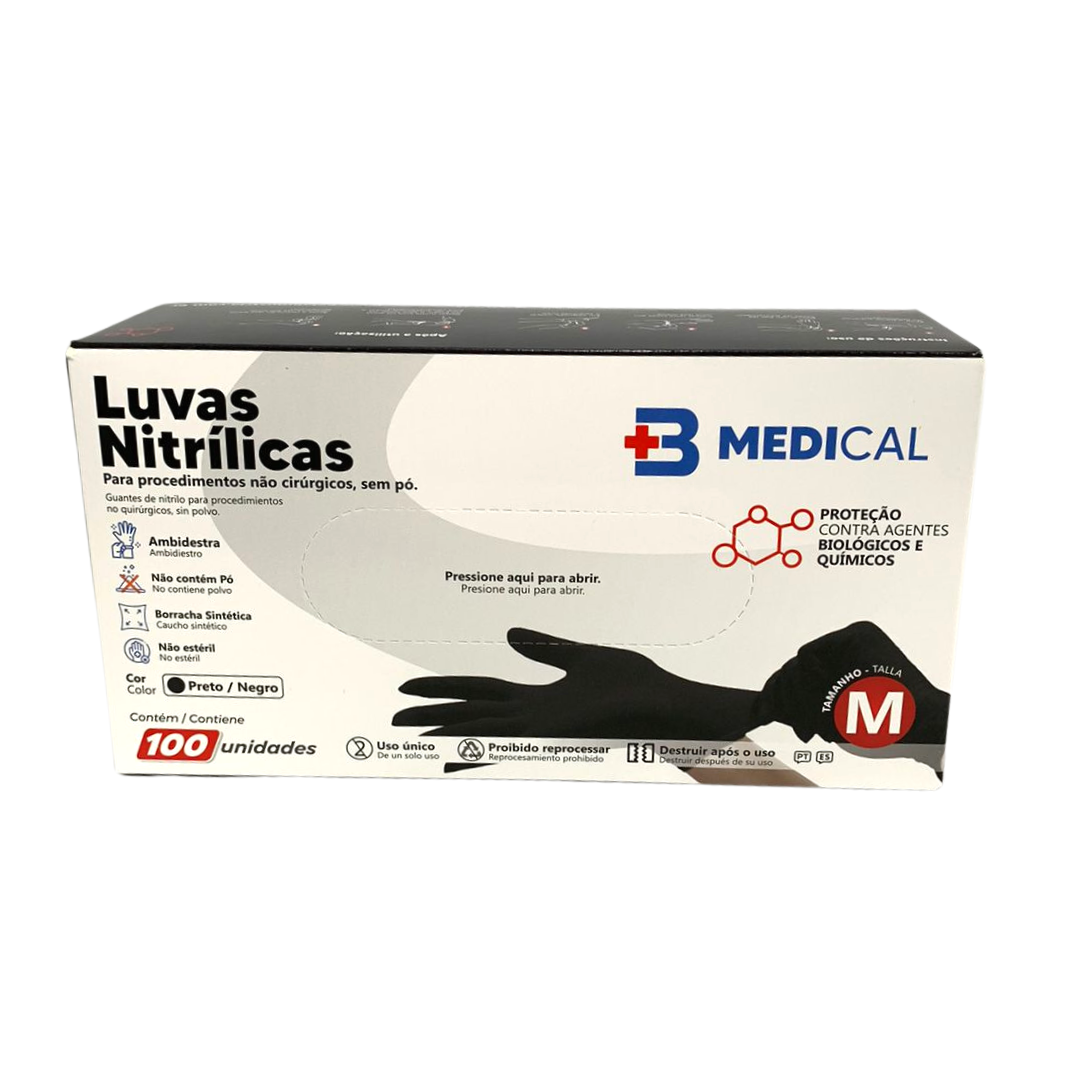 Luva Nitrilica M B.medical C/100 Preta S/po | Papel, Plástico & Cia ...