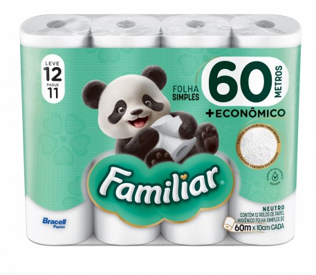 Papel Higiênico F.simples Familiar C/12 60mt (72 Rolos)